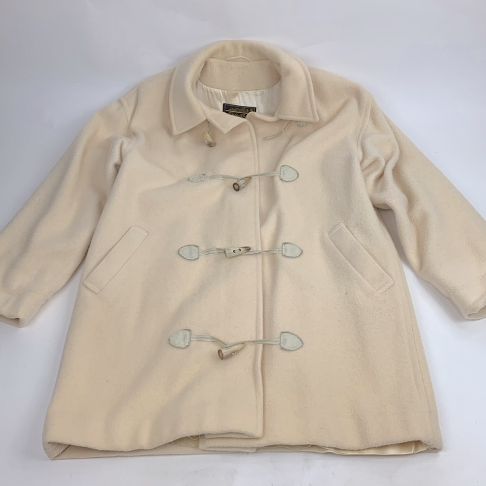 Eddie Bauer Vintage Wool Long pea Coat Creme Size Medium Lined Pockets Button